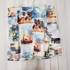 Croft & Barrow Swim Trunks Board Shorts Nautical Hawaiian Beach Palm Trees XL